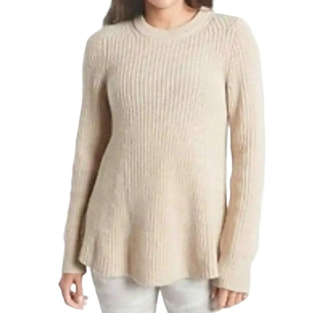 Athleta Cream Sierra Crew Neck Wool Sweater S Chunky Shaker Knit